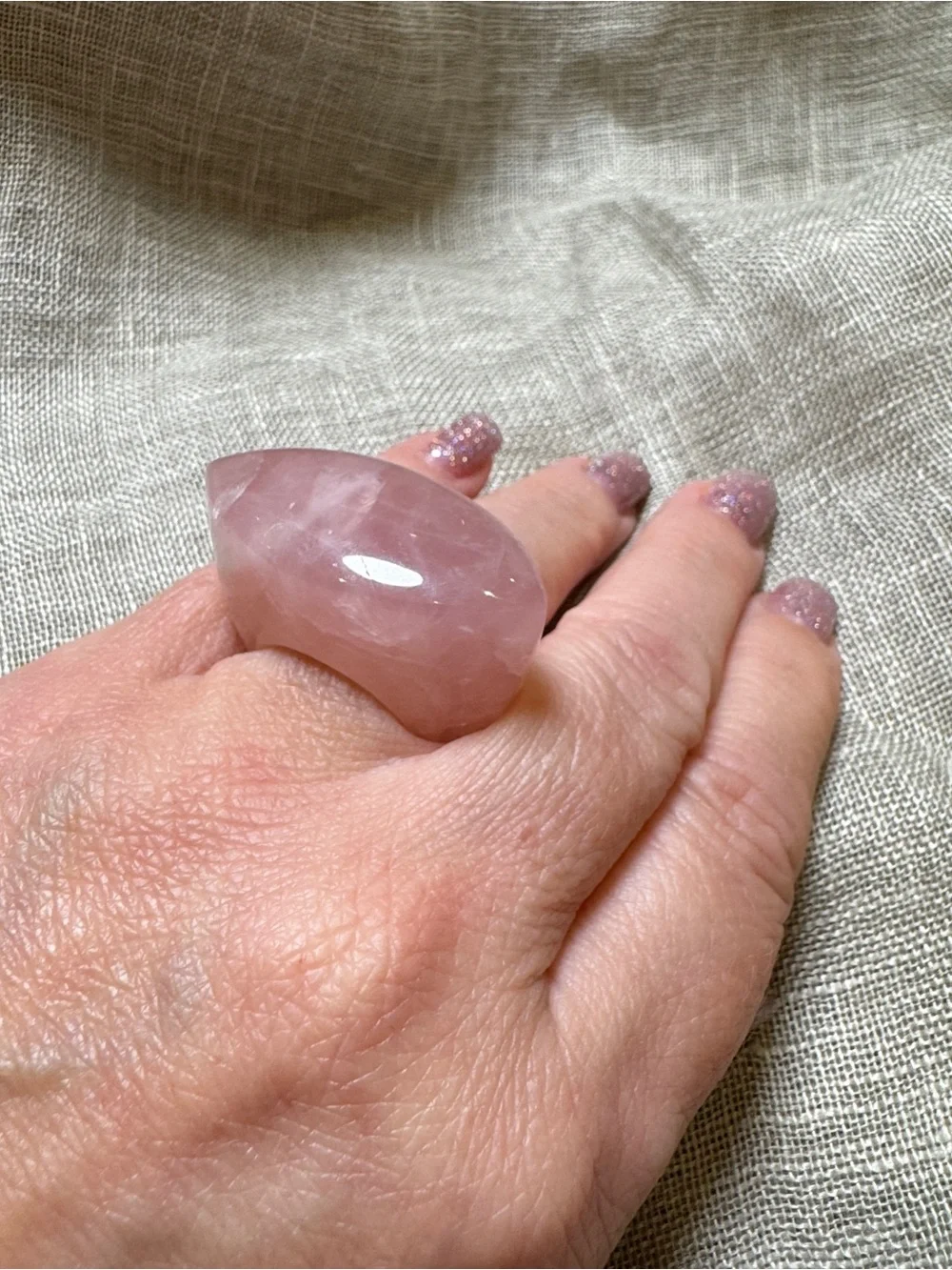 Genuine Rose Quartz Chunky Statement Ring Size 7